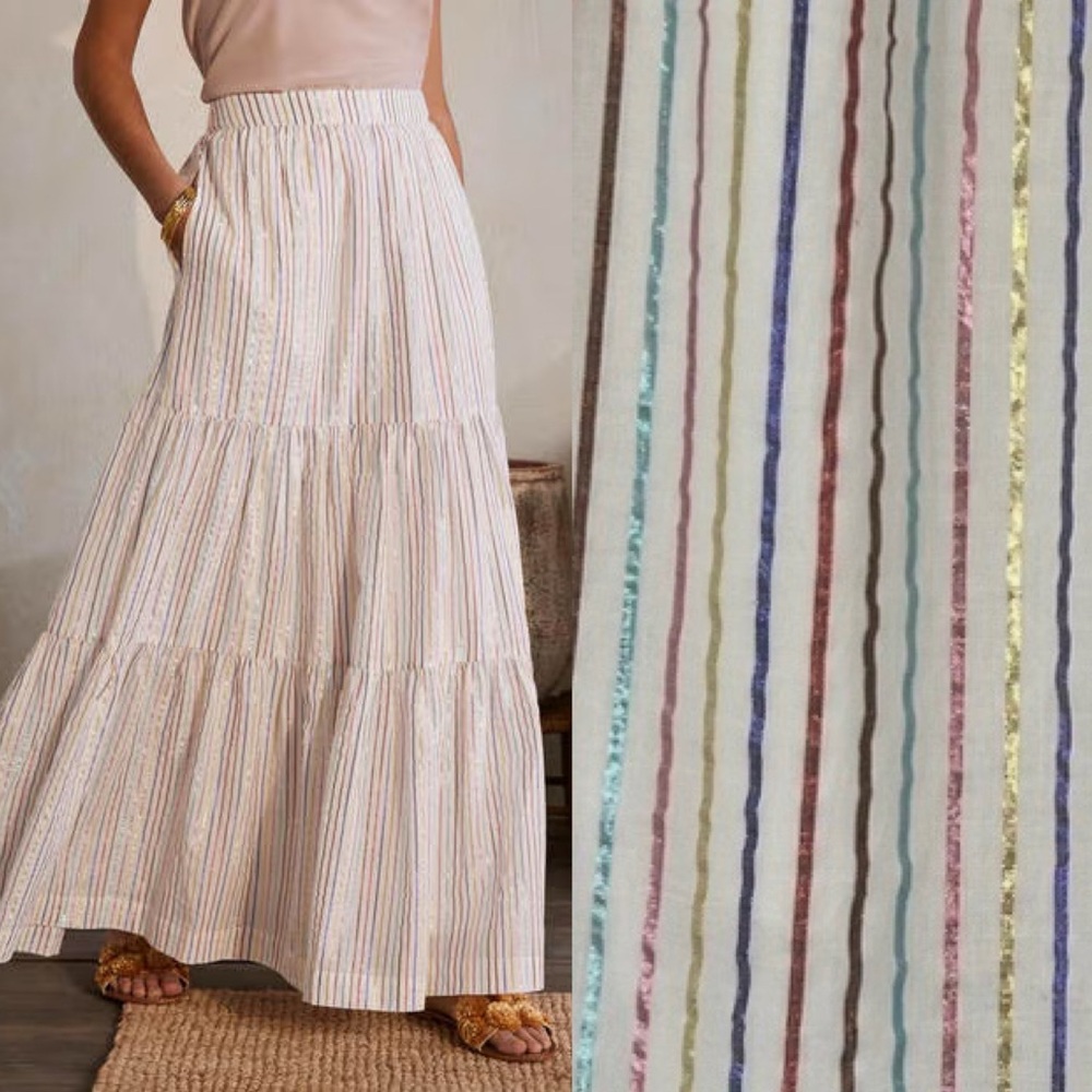 Boden‎ Lorna tiered maxi skirt multicolor metallic stripes size 2